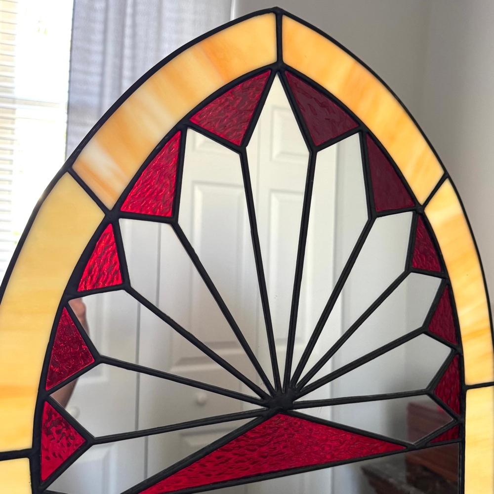 VTG Cathedral Style Arched Sunburst Stained Glass Mirror - Picture 5 of 9